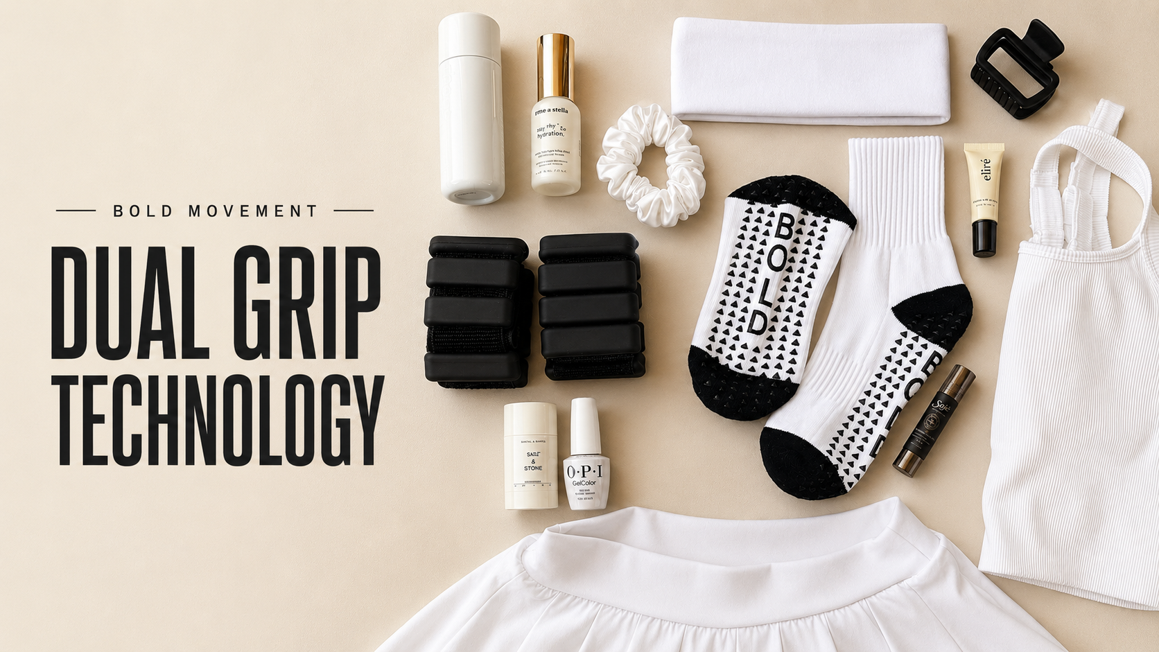 Feet in BOLD Dual Grip socks on a reformer carriage