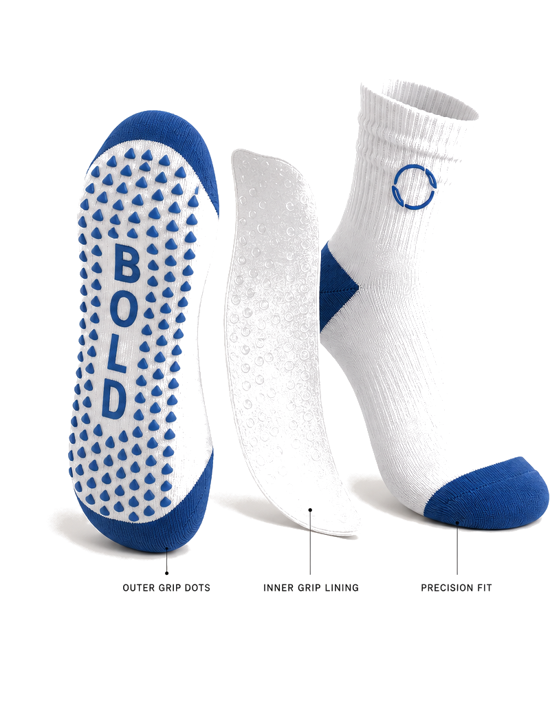 Bold sock — outer grip dots, inner grip lining, precision fit